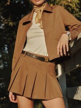 Reformation Brynlee Brown Pleated Mini Skirt Size 4